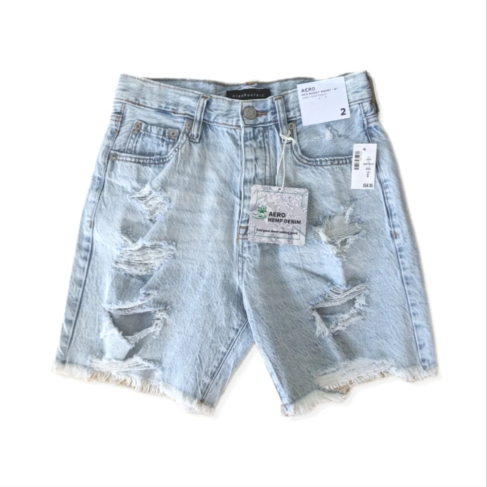NWT Aeropostale 90's Baggy Hemp Denim Distressed Shorts